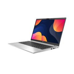 HP ProBook 430 G8 laptop tilted left showing screen, keyboard, and right side ports