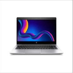 Front view of the HP EliteBook 840 G5 laptop with screen open, featuring UK QWERTY backlit keyboard and built-in webcam.