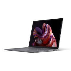 Surface Laptop 4 slightly tilted left showing touchscreen, keyboard and right side ports