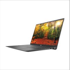 Dell Vostro 5501 laptop angled to the left, showing 15.6-inch screen and full UK QWERTY backlit keyboard in sleek grey design.