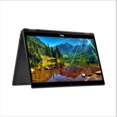 Dell Latitude 7390 2-in-1 laptop in tent mode with vibrant display showing a landscape background – ideal for presentations and touchscreen use.