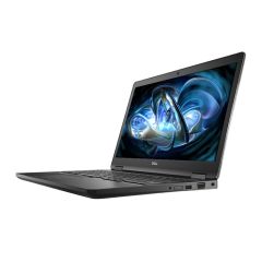 Dell Precision 7530 workstation laptop angled right, displaying 15.6-inch screen and UK QWERTY backlit keyboard in carbon finish.