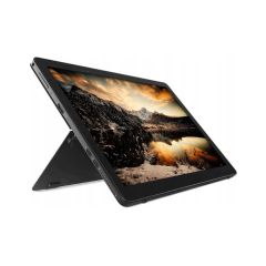 Dell Latitude 5290 2-in-1 tilted right standing on built-in stand showing 12.5-inch touchscreen and slim design