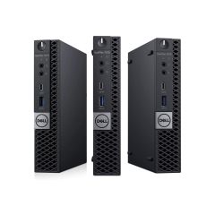 Dell OptiPlex 7070 USFF front view showing three units including angled views highlighting compact design and side panels