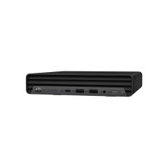 HP EliteDesk 800 G6 Mini PC angled left front view showing compact black chassis and front connectivity ports